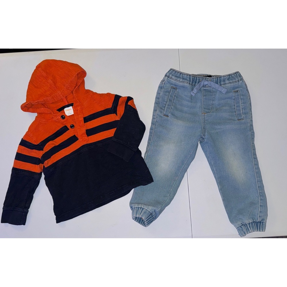 Gymboree & 7 For All Mankind Hoodie Jogger Set Toddler 2T 24M Orange Navy Blue